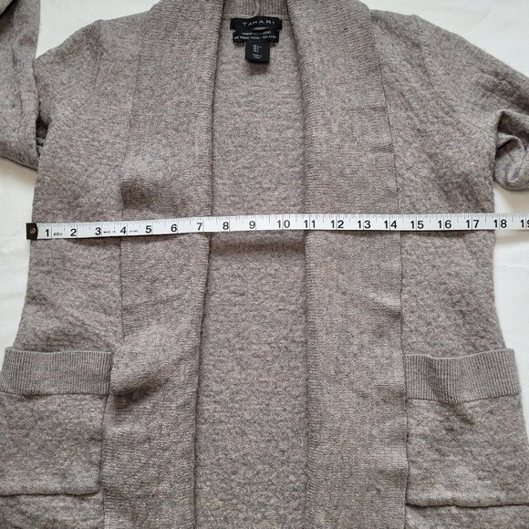 TAHARI Gray Open Front Knit Cardigan Sweater Cottagecore Gingham Womens Sz Large - Picture 8 of 10